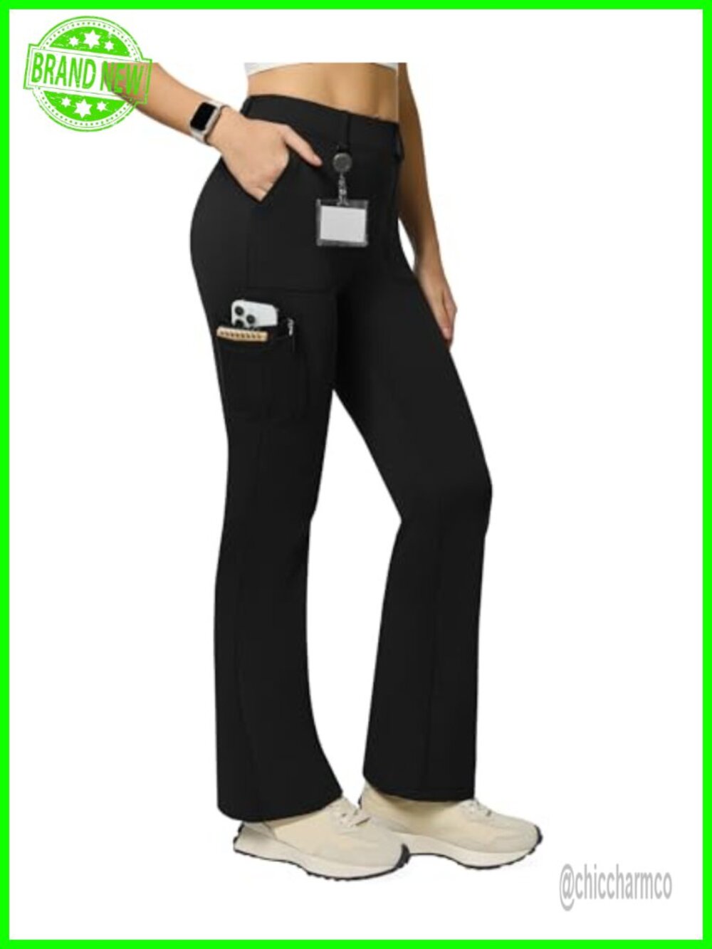 Yoga pants with 6 pockets high waist cargo flare leggings